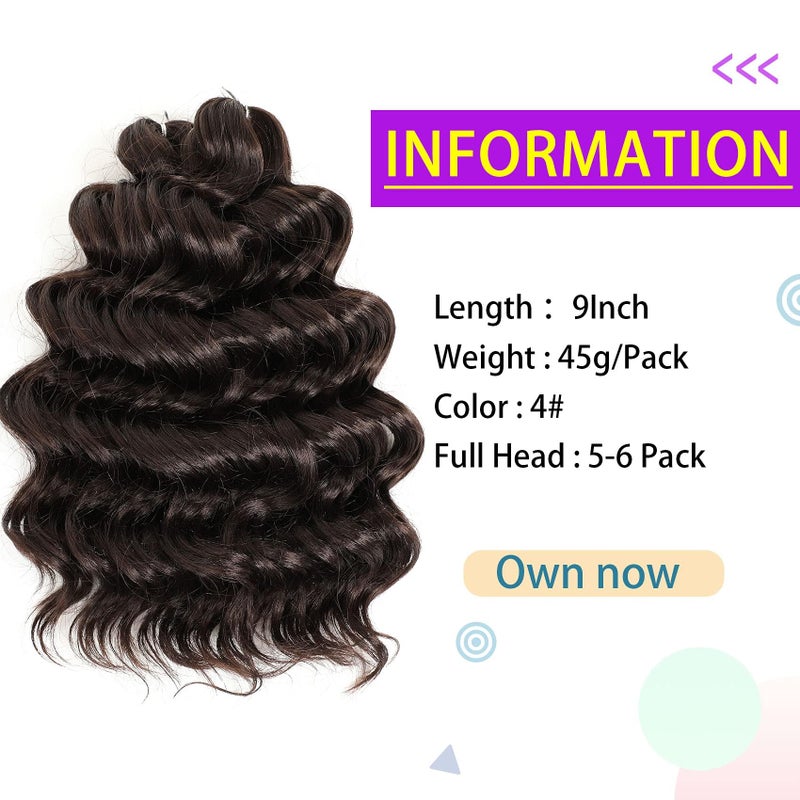 AMELI Ocean Wave Crochet Hair Deep Wave Crochet Curl Hair Water Wave Synthetic Curly Braiding Hair Extensions 8 Packs (9 Inch, 4#) - Image 2